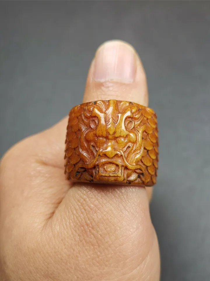 Gandhanra Handmade Big Thumb Ring for Men,Yak Bone Carved,Dragon Pattern,0.87&quot;