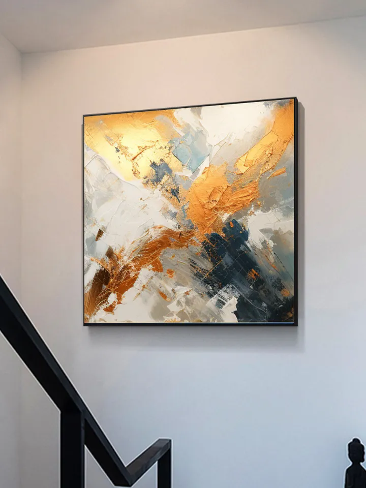Original Gold foil Oil Painting On Canvans, Large Wall Art, Abstract Gold Painting Custom Painting Living room Wall Decor Painting For Hotel