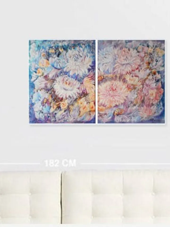 Floral abstract oil painting on canvas, Dipthych