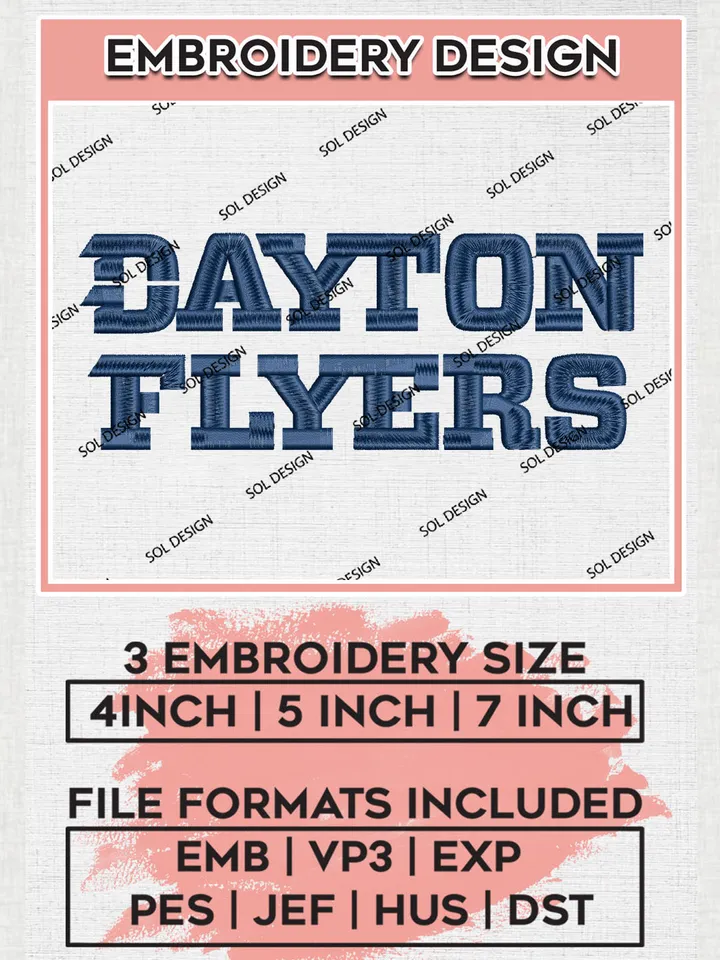 NCAA Dayton Flyers College Team Writing Logo Embroidery Design Files, NCAA Dayton Flyers Machine Embroidery, NCAA Teams, 3 sizes, NCAA Machine embroidery designs, Digital Download