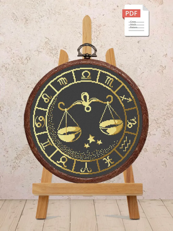 Libra Cross Stitch Pattern, Zodiac Cross Stitch, Embroidery Zodiac, Libra Pattern, Signs of the Zodiac Pattern, Modern Cross Stitch #zdc007