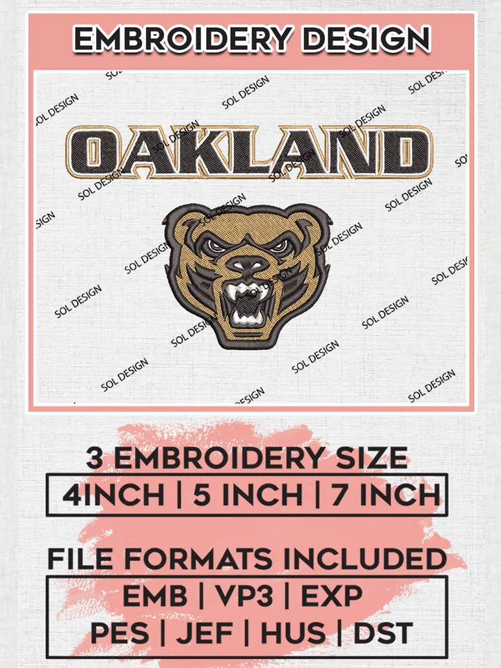 NCAA Oakland Team Head Mascot Logo embroidery designs, NCAA Oakland Golden Grizzlies Machine embroidery designs, NCAA College Team Logo embroidery designs, Machine embroidery designs, Digital Download