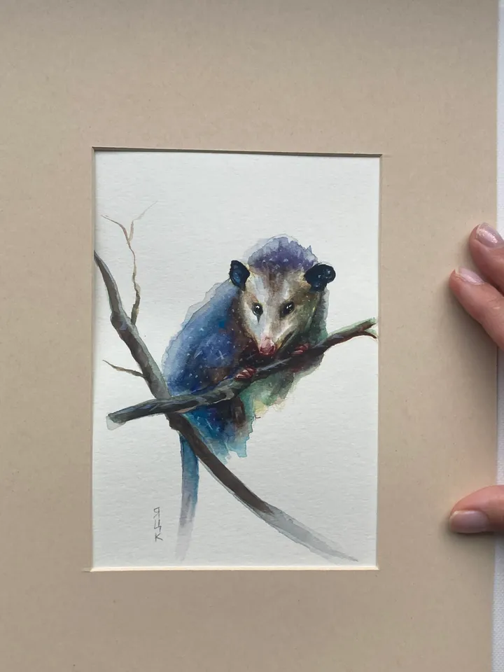 Opossum Painting Original Watercolor Painting Gift Small Animal Art Opossum Illustration Witchy Animals