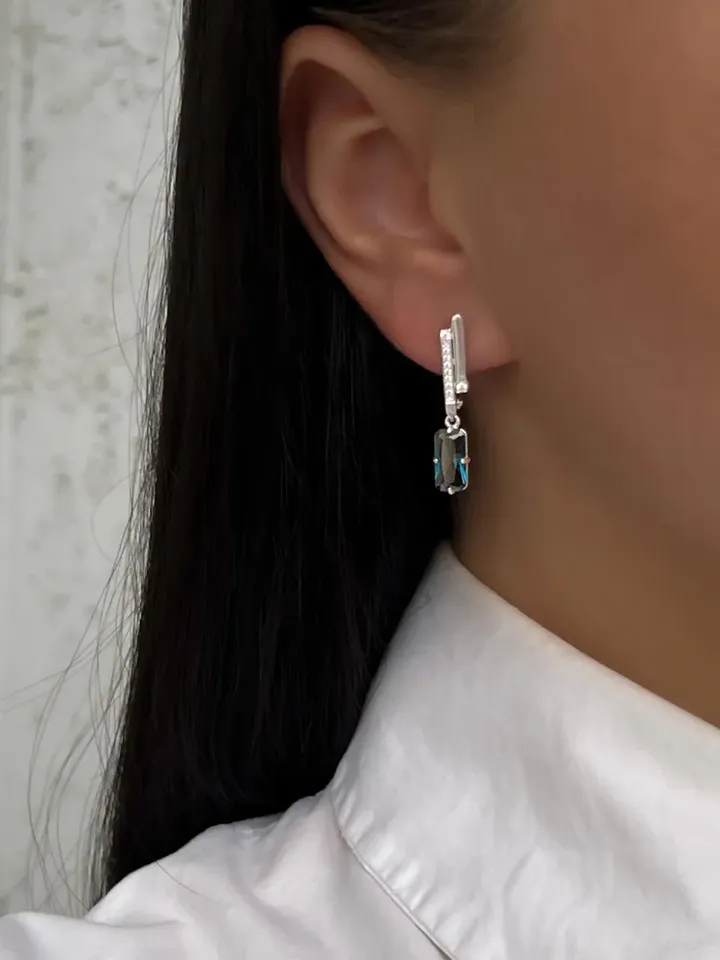 Earrings silver 925 with topaz London and cubic zirconia