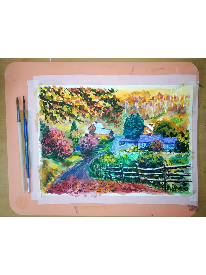 Vermont Painting Watercolor Original Art Landscape Artwork New England Painting 8 by 11 Above Bed Art by TatianaArtShop
