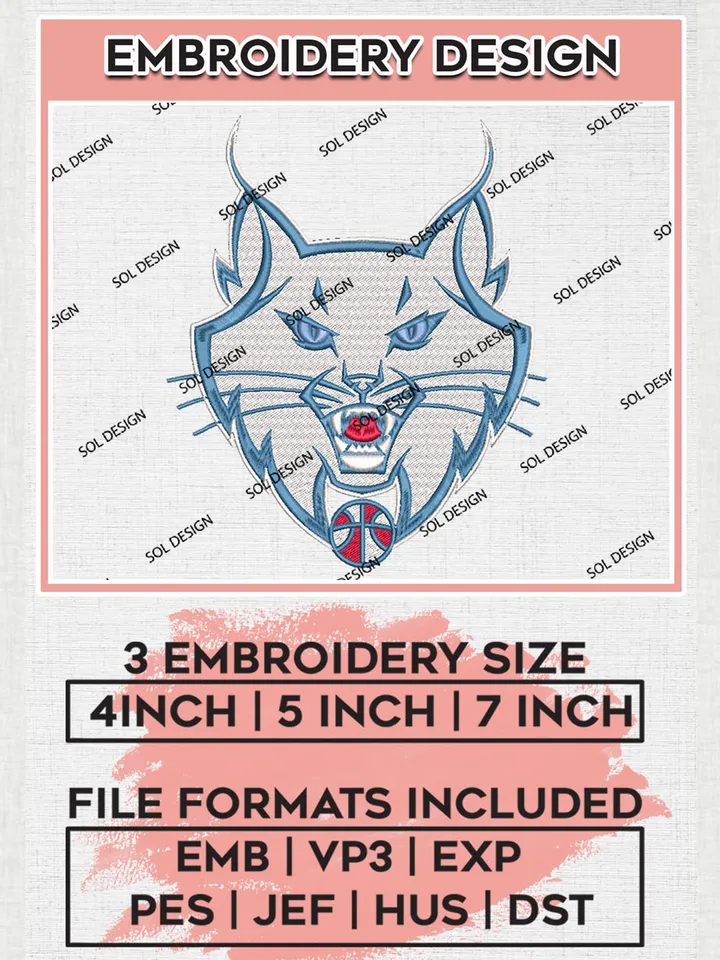 Minnesota Lynx Head Mascot Logo Embroidery Files, WNBA Minnesota Lynx Team Embroidery Designs, WNBA Basketball Teams, 3 sizes, Machine embroidery designs, Digital Download