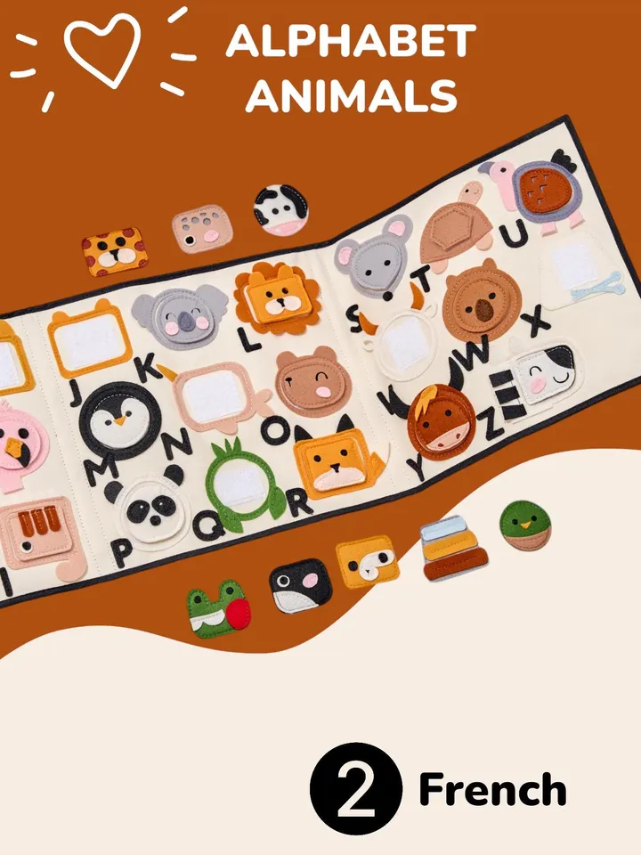 abc quiet book toddler ENGLISH alphabet, 2 year old toys, montessori activity sensory animals felt book, sensory soft board, kinderkrama
