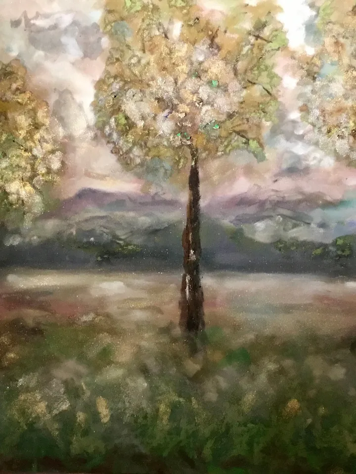 Golden trees original mix media pastel painting, pan pastel,soft pastel and oil pastel painting on pastelmat,3 trees wall art.
