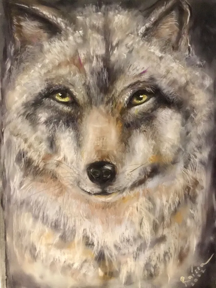 Wolf painting,original soft pastel painting on pastelmat ,wild animals painting,unique gift for animal lovers,wall hanging,kids room decor