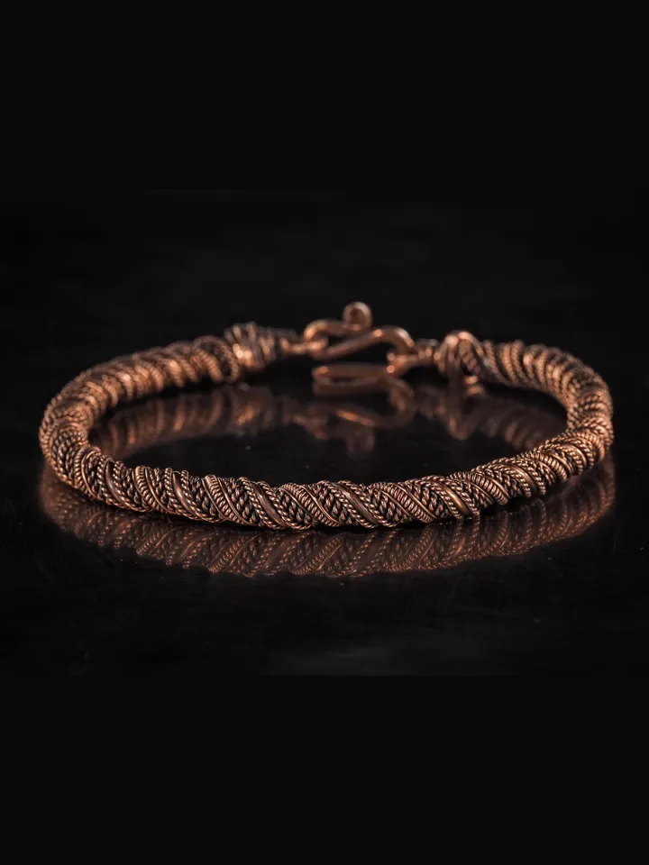 Narrow wire wrapped copper bracelet Unique metal bangle Handmade jewelry