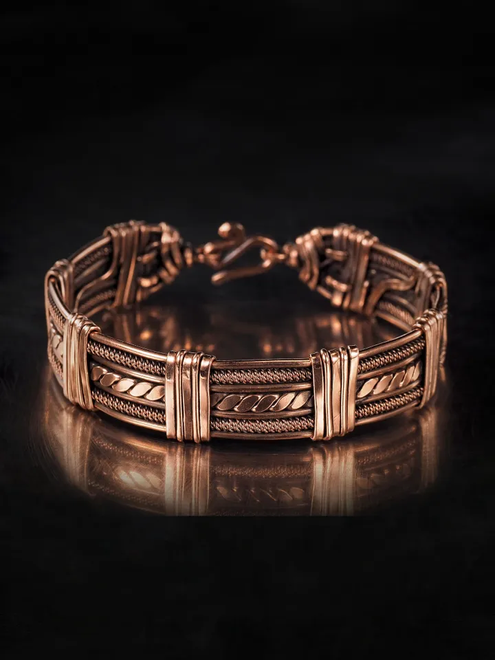 Handmade copper bracelet Unique wire wrapped metal bangle Antique style jewelry