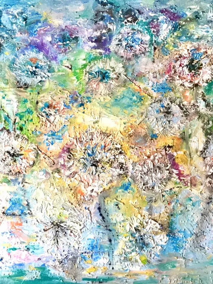 Dandelions abstract oil painting,original oil painting on stretched canvas,textured background.