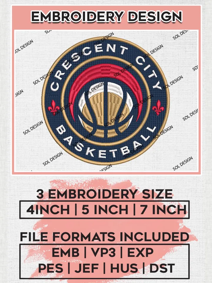 NBA New Orleans Pelicans Logo Machine Embroidery Designs, NBA Logo Embroidery Files, NBA New Orleans Pelicans, Machine Embroidery Pattern, Digital Download