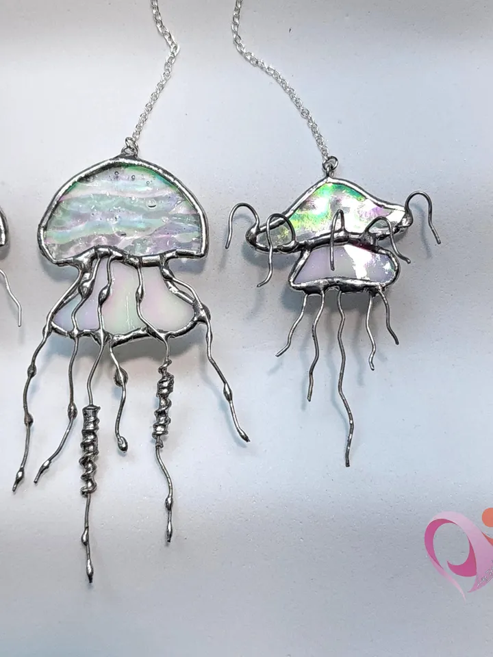 Mini Stained Glass Jellyfish Car Charm Suncatcher for Rear View Mirror Cute Car Accessories for Ocean Lover Gift under 20 Jellyfish Pendant