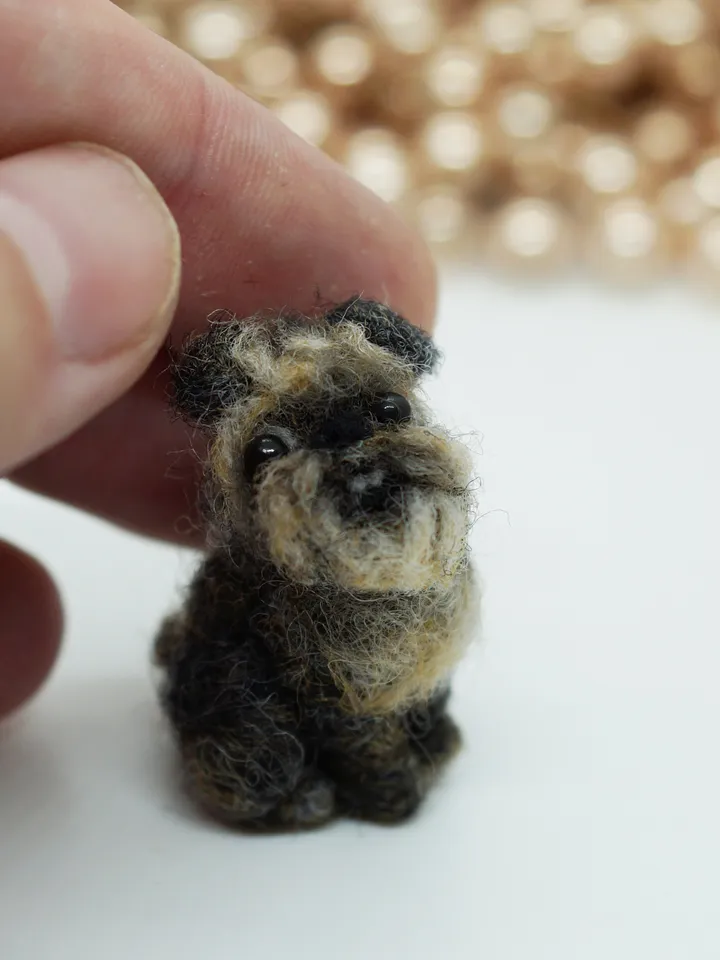Tiny needle felted Brussels Griffon, miniature felted pet, dog portrait, made to order