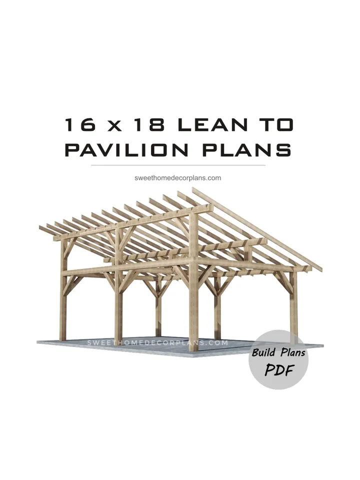 DIY 16 x 18 lean to pavilion plans pdf. Detached carport plans. Wooden covered gazebo outdoor plans. Timber frame backyard pavilion plans.