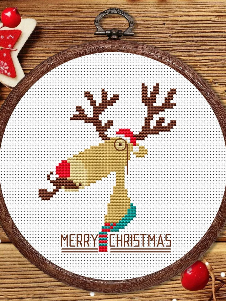 Christmas Moose Cross Stitch Pattern, Christmas Cross Stitch Pattern, Cat Cross Stitch Pattern, Merry Christmas Cross Stitch Pattern #hld011