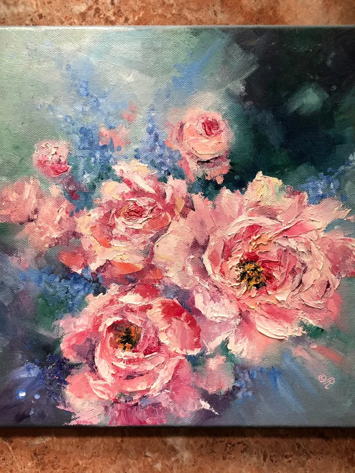 Original Oil Painting Peony Flowers Painting Abstract Flowers Wall art