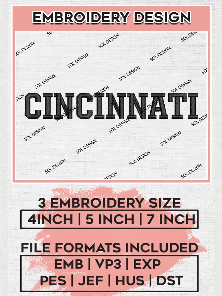 NCAA Cincinnati College Team Writing Logo Embroidery Design Files, NCAA Cincinnati Bearcats Machine Embroidery, NCAA Teams, 3 sizes, NCAA Machine embroidery designs, Digital Download