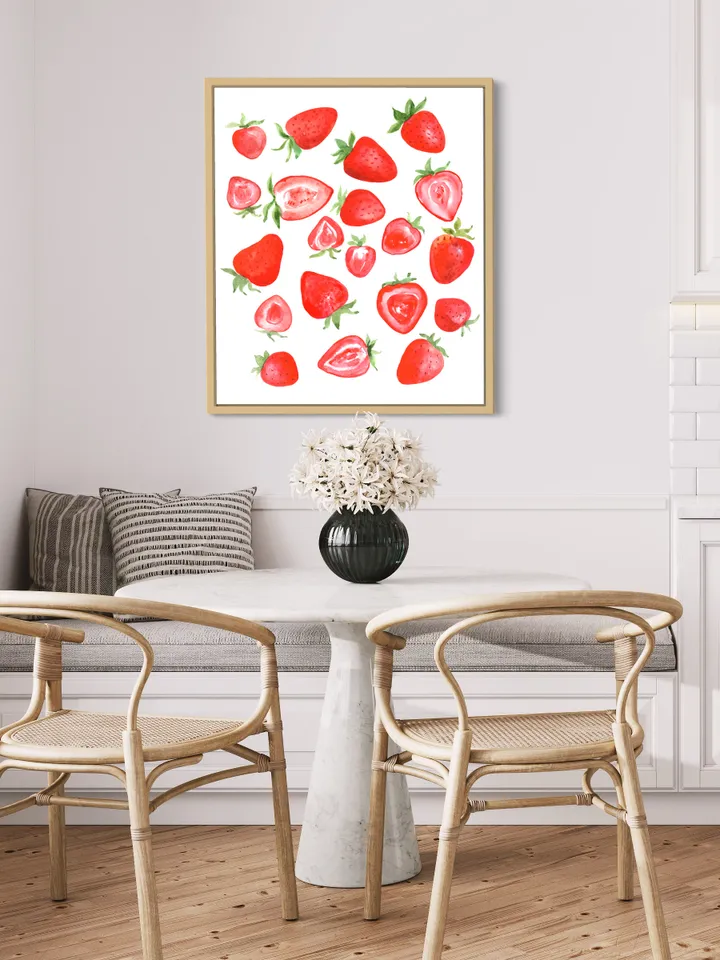 Strawberry Watercolor Painting Wall Art Print, Food Wall Art, Kids Gift, Cute Strawberry, Summer Fruit, Strawberry Pop Art Print, Red Print