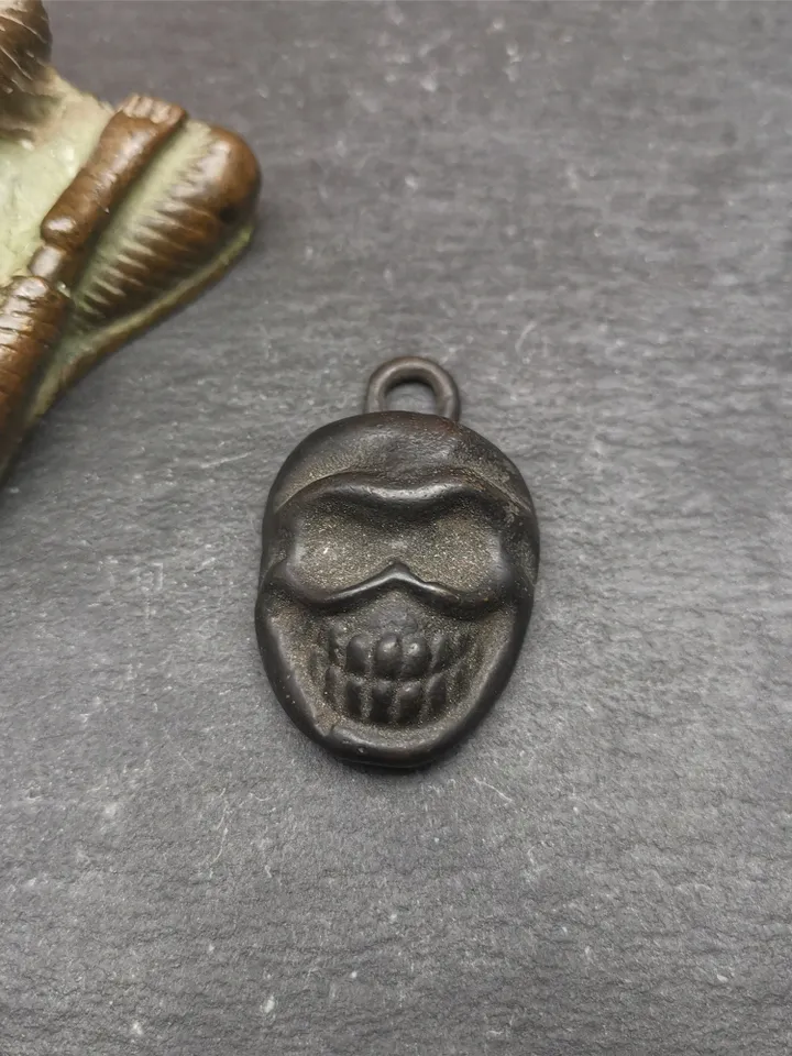 Gandhanra Handmade Skull Citipati Amulet,Smasana Adhipati Pendant,Bhairava Mask,Made of Thokcha,30 years old