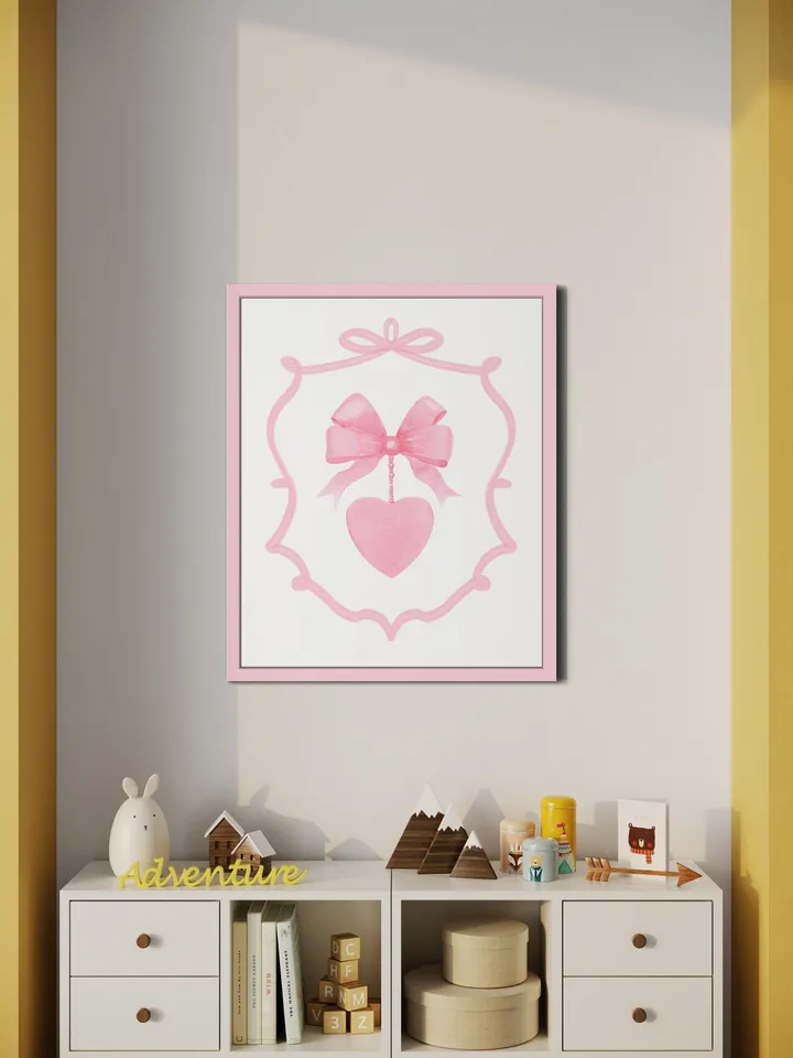 Pink Bow Painting Watercolor Art Print, Soft Girl Decor, Newborn Girl, Coquette Pink Bow, Nursery Room, Girly Apartment Art, Baby Gift
