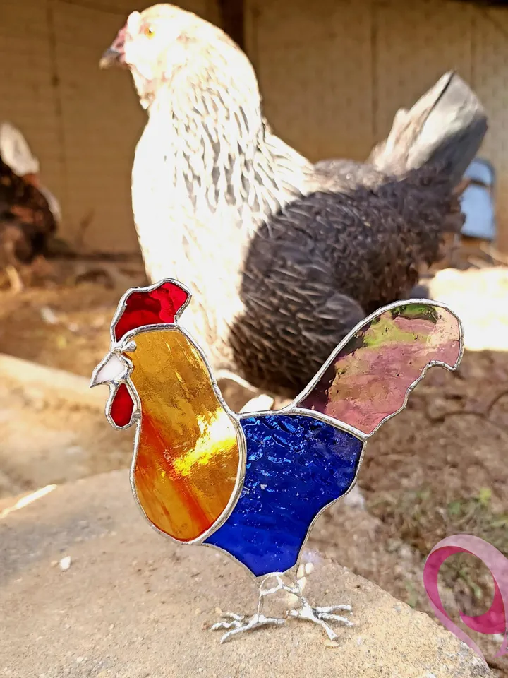 Stained Glass Rooster Suncatcher Chicken Lover Decor Colorful Cockerel Window Art