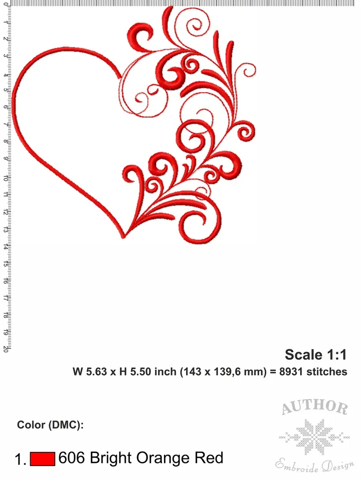 Valentine Heart embroidery design Machine embroidery pattern 5 sizes, Embroidery files heart outline, Vintage elegant decor Floral heart #R9