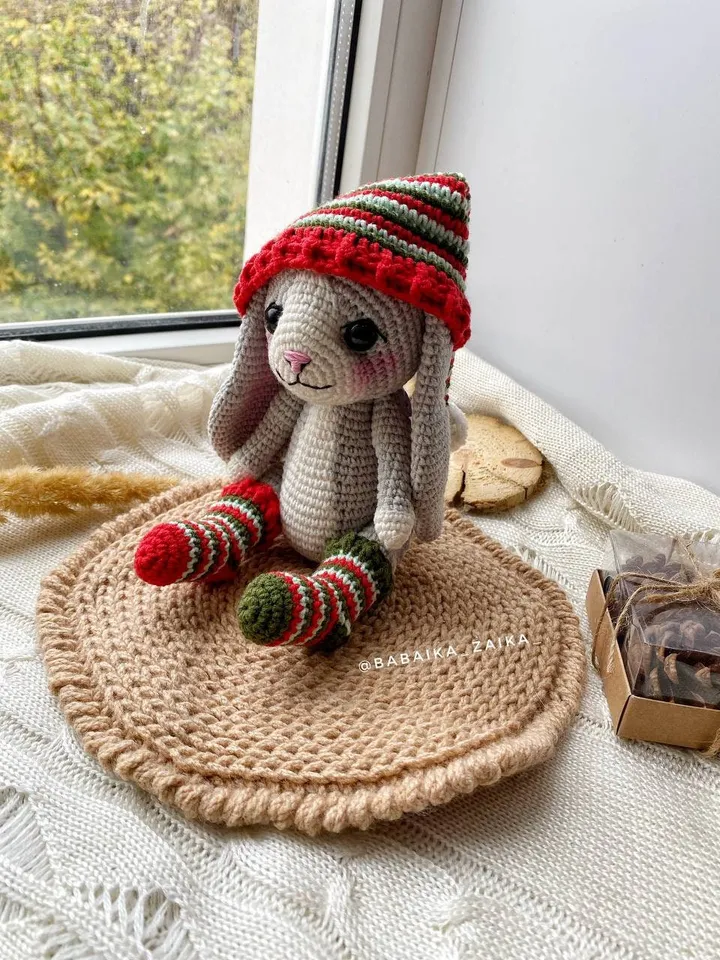 PDF Crochet Pattern Christmas Bunny, Small Toy Pattern, Amigurumi, Animal Pattern, Amigurumi Christmas pattern, TUTORIAL bunny in Eng