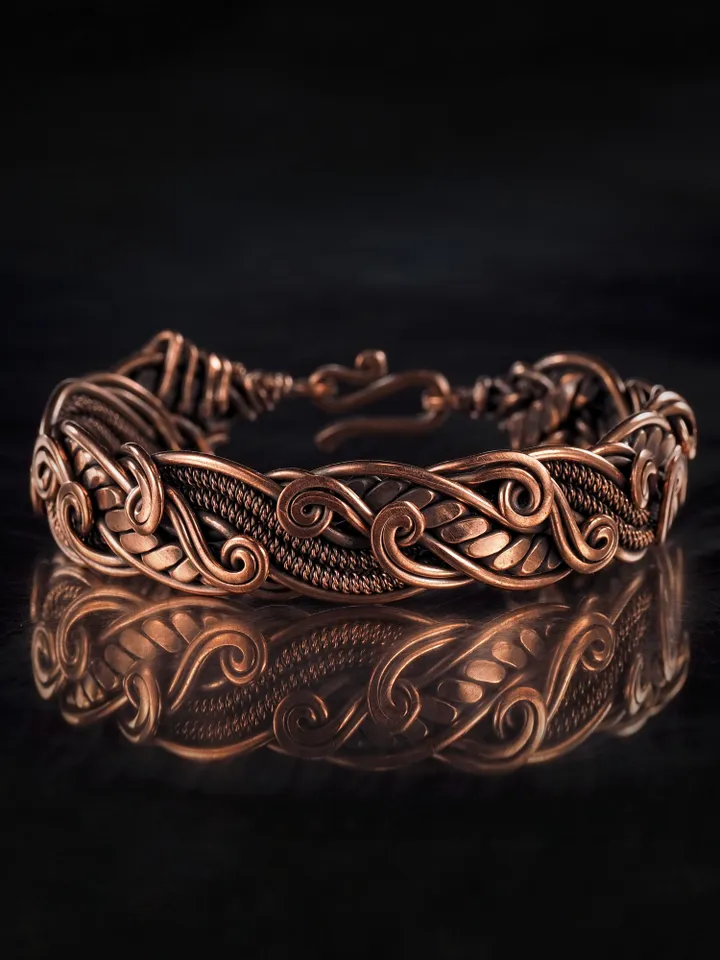 Copper wire wrapped bracelet for woman 7th Anniversary gift