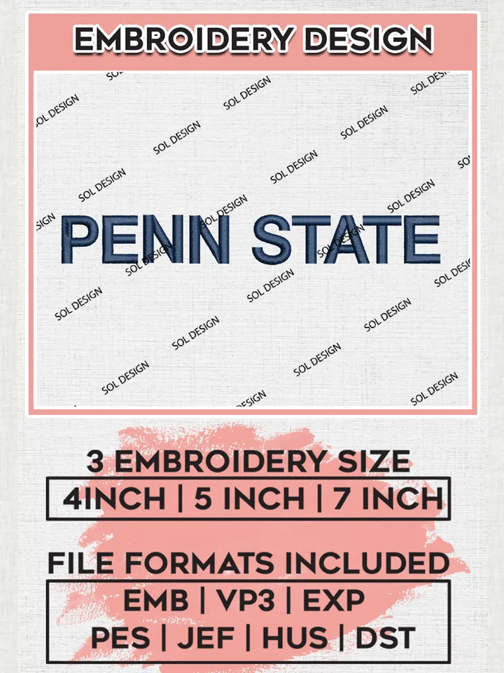 NCAA Penn State Team Writing Logo Embroidery Design Files, NCAA Penn State Nittany Lions Machine Embroidery, NCAA Teams, 3 sizes, NCAA Machine embroidery designs, Digital Download