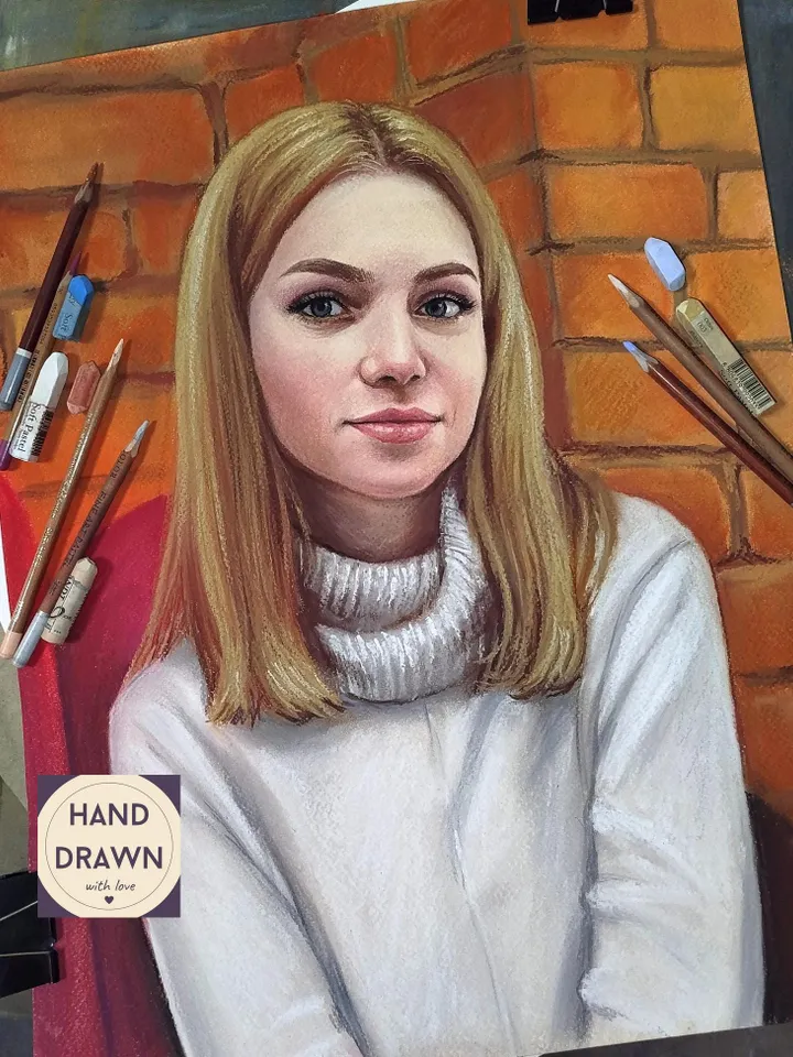 Colored personalized pastel portrait from photo | Hand painted custom pastel portrait from photo | Pastel portrait of a girl, woman, mother