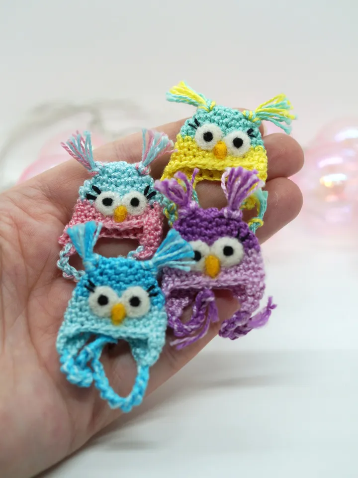 Miniature crochet hat for your toy, doll hat, will fit mice, raccoons and foxes from my shop, owl hat, cute hat, made to order