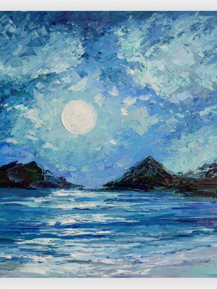 Hawaii Painting Moonlit night oil painting Seascape original art 12 by ...