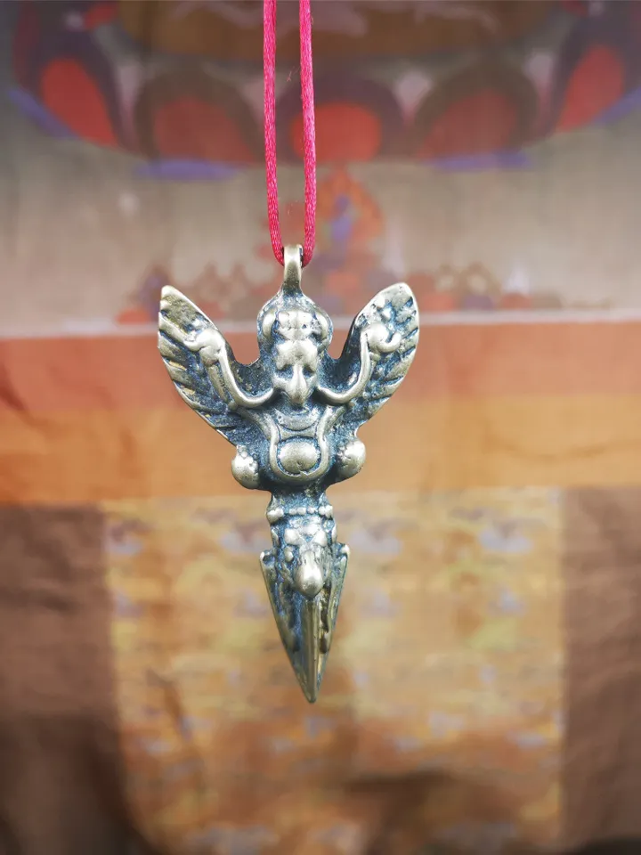 Gandhanra Antique Tibetan Buddhist Amulet,Garuda Phurba,Garula,Suparna,Golden-winged Bird Pendant,Made of Lima Brass, 2.36" * 1.4"