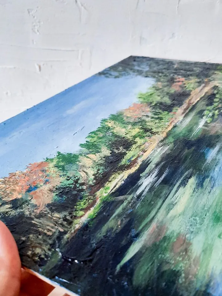Birch painting Original acrylic art Dock painting Lake painting Forest landscape