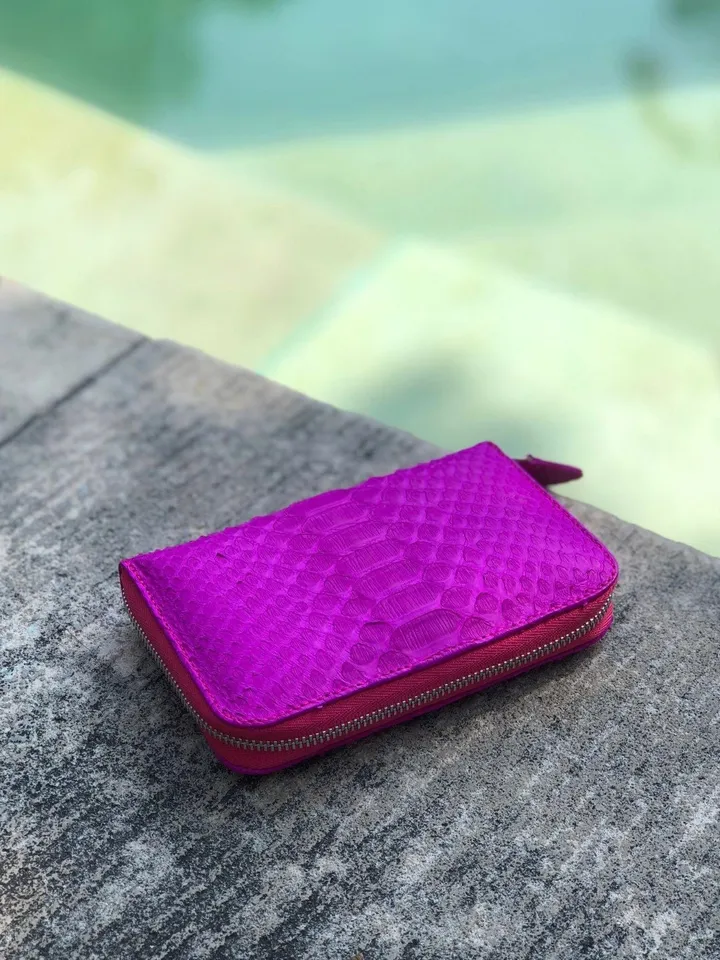 Genuine python skin fuchsia wallet | Small wallet | Exotic leather wallet | Women wallet | Snake trendy Wallet | Snakeskin designer wallet