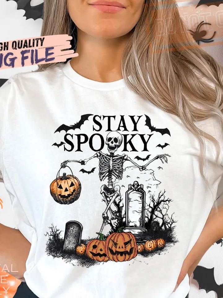 Skeleton Halloween Stay Spooky Png, trendy halloween shirt png Stay Spooky Sublimation File, Halloween PNG Retro Halloween Spooky Season Png