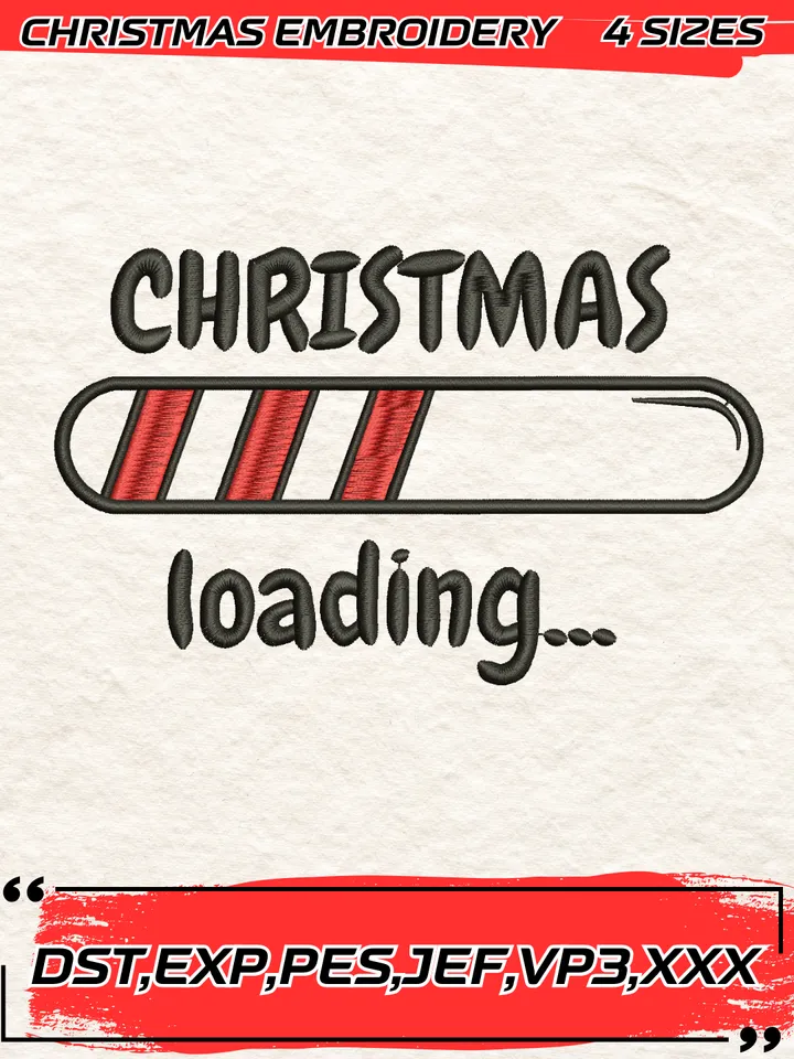 Christmas Loading Embroidery Design,Christmas Embroidery Design,4 Sizes, Digital Download