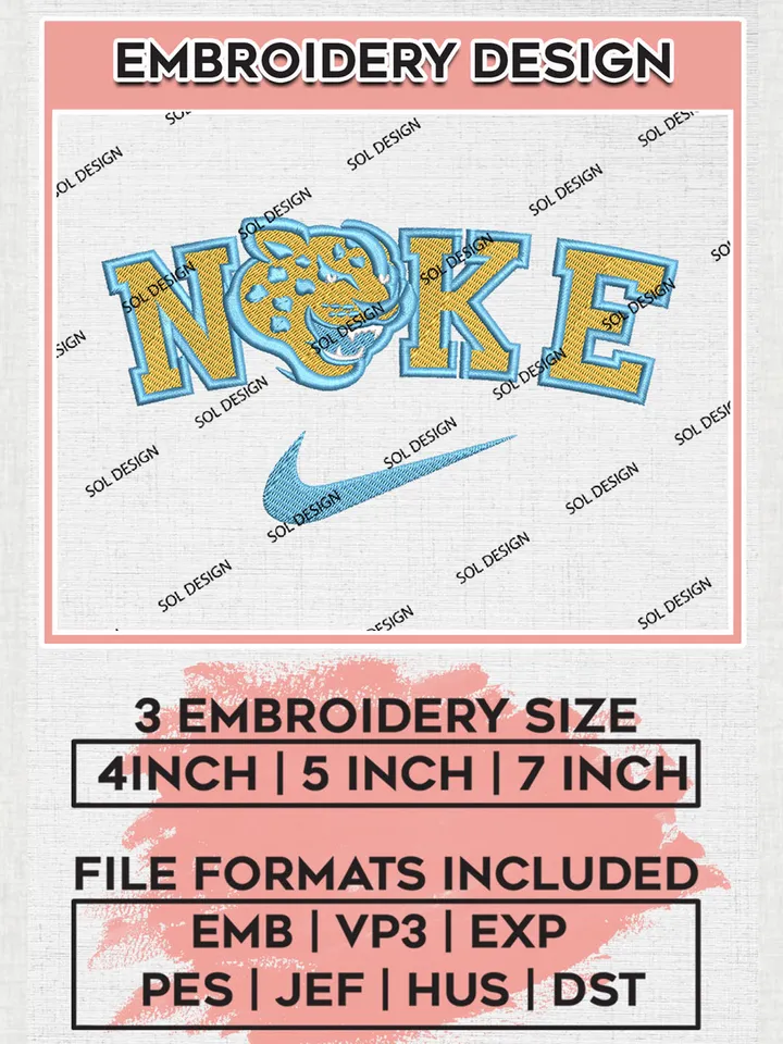 Nike Southern Jaguars Machine Embroidery Design, NCAA Southern Jaguars Embroidery Design files, NCAA Embroidery Designs, NCAA Machine Embroidery Designs, Digital Download