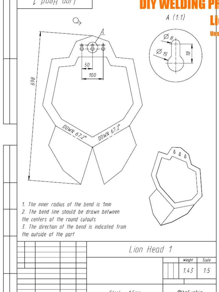 Welding Project Plans Drawings Lion Head (DXF, PDF)