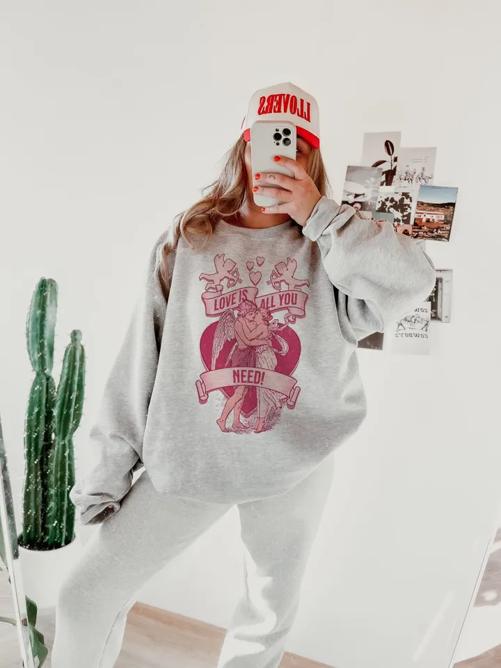All You Need is Love Png, Retro Valentine Shirt Design, Retro Cupid png, Valentine's Day Png, Valentine Love Png , Heart xoxo png