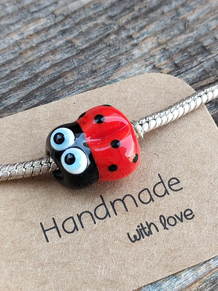 LARGE HOLE BEADS Ladybug charm bracelet Dread beads Dreadlock jewelry Loc Jewelry Big hole beads Glass Ladybug beads Ladybug ornament