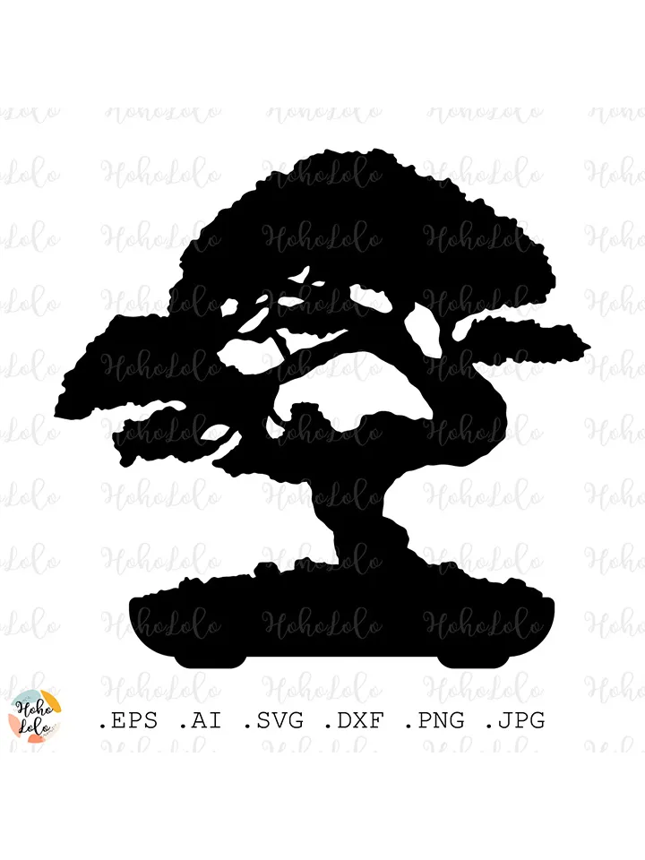 Bonsai Tree Svg, Bonsai Tree Silhouette, Bonsai Tree Cricut, Bonsai Tree Stencil Template Dxf, Bonsai Tree Clipart Png