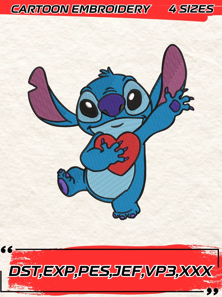 Stich In Love Embroidery Design,Stich Embroidery Design ,Machine Embroidery Design File,4 Sizes, Digital Download