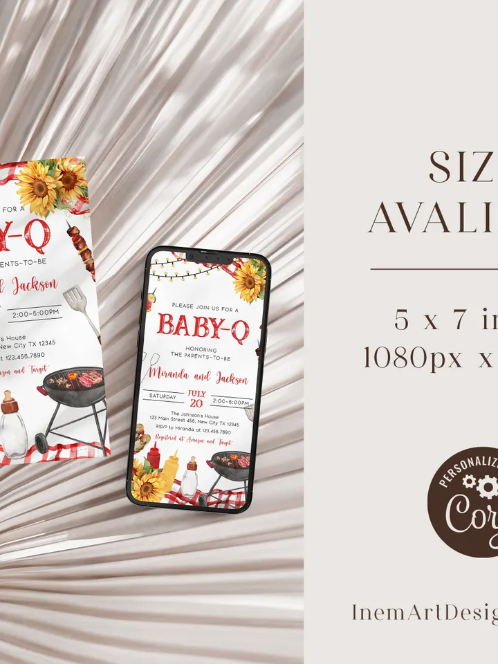 BBQ Baby Shower Invitation, Baby-q Baby Shower Invite, Backyard Baby Shower, BBQ Party Baby Sprinkle Invitation, Editable Template BBQ03