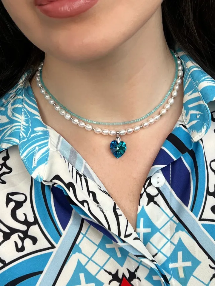 Natural Pearl Jewelry Set Necklace Earrings OCEAN HEART