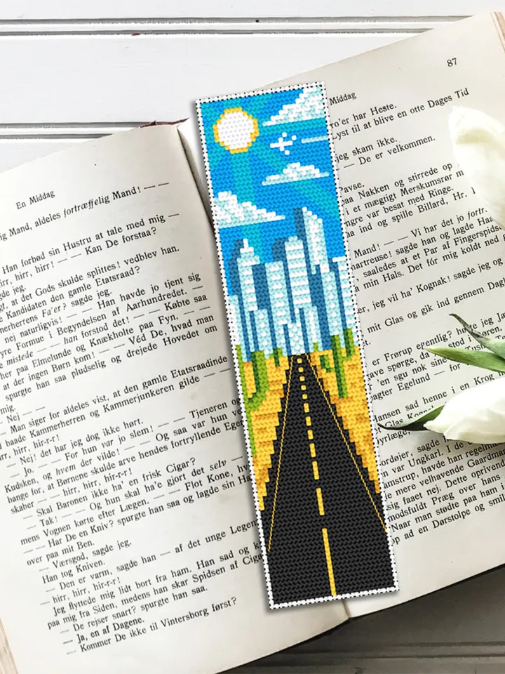 Bookmark cross stitch pattern download PDF Nature landscape cross stitch chart Modern handmade bookmark digital Road trip cross stitch #B67