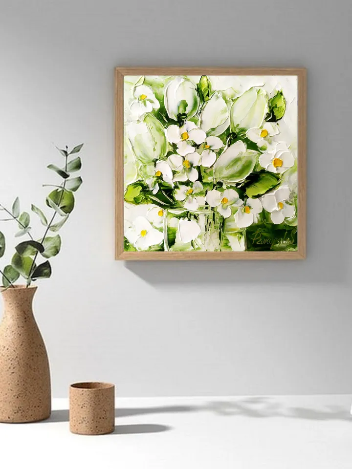 Daisy Tulip Painting Flowers Original Art Impasto Oil Painting 6 by 6 Floral Small Painting Christmas Gift by ArtProkopaloSv