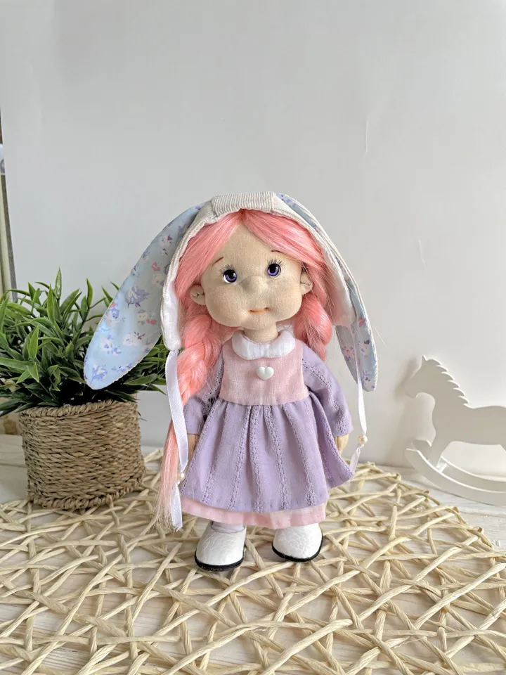 Handmade Bunny Textile Doll Waldorf Style Collectible Art Doll Heirloom Gift (20cm) Birthday Gift for Girl